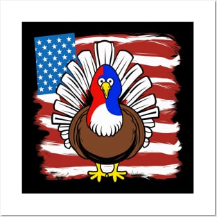 Thanksgiving patriotic turkey with american flag Posters and Art